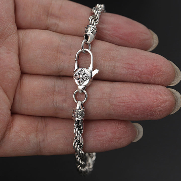 Pulsera de plata de ley 925 con Buddha Stones , Om Mani Padme Hum del Tíbet, doble Dorje Vajra, diseño trenzado, paz y amor