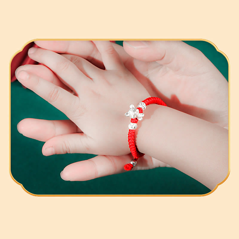 Pulsera para niños hecha a mano con cuerda roja del zodíaco chino de plata de ley 999 con Buddha Stones