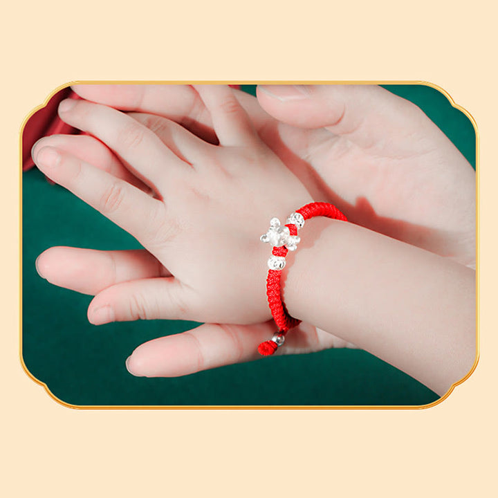 Pulsera para niños hecha a mano con cuerda roja del zodíaco chino de plata de ley 999 con Buddha Stones