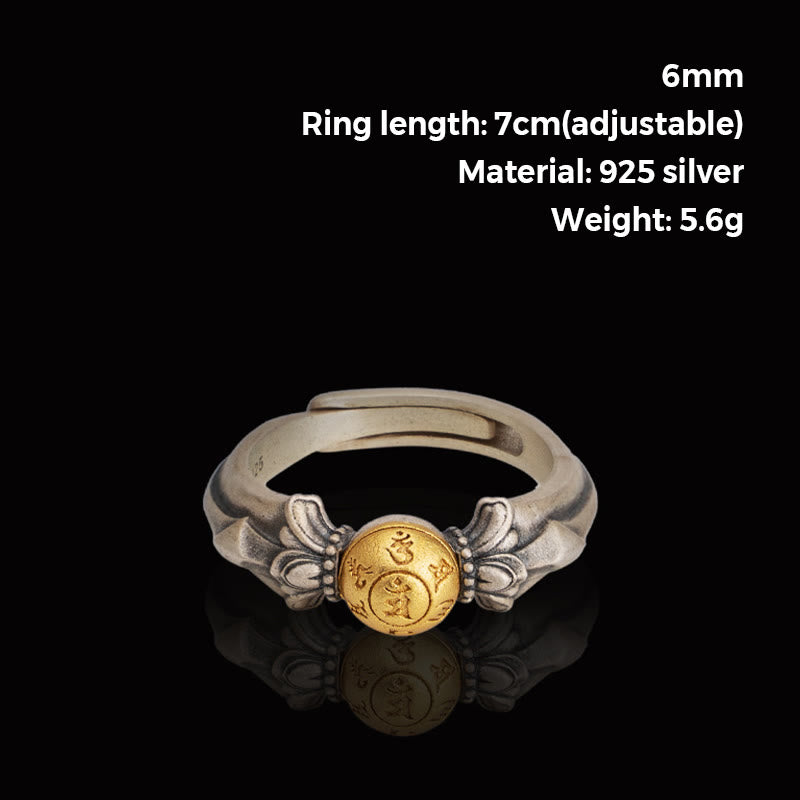 Anillo ajustable de plata de ley 925 con Buddha Stones Manjusri Mantra Om Mani Padme Hum Peace