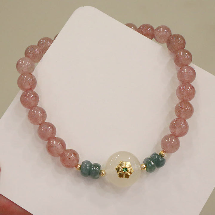 Pulsera curativa de jade y calcedonia de cuarzo fresa natural con Buddha Stones