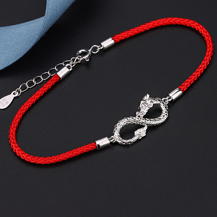 Pulsera de protección de la suerte con nudo infinito de plata de ley 999 con Buddha Stones del año del dragón