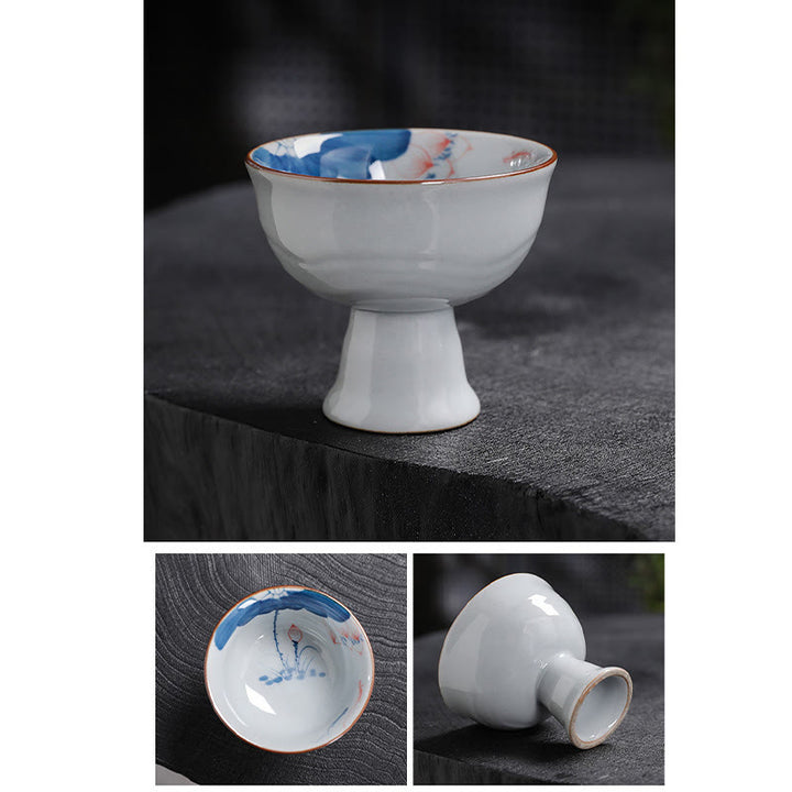Tazas de té de cerámica de bambú con hojas de flor de loto y Buddha Stones, tazas de té de Kung Fu