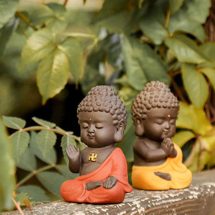 Buddha Stones Pequeño Buda Serenidad Arcilla Púrpura Decoración de Escritorio para el Hogar