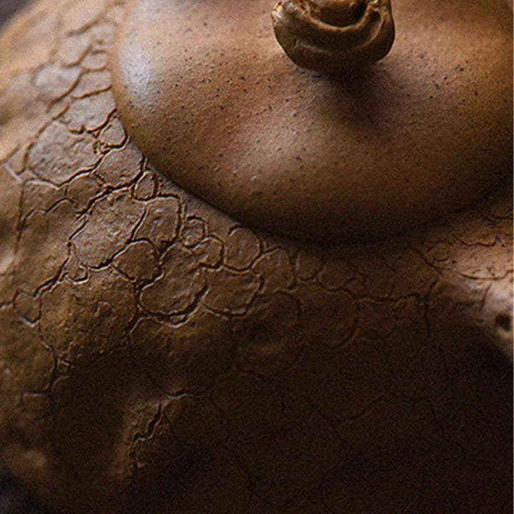 Tetera de kungfú de arcilla púrpura con textura de árbol Vintage hecha a mano con Buddha Stones 220ml