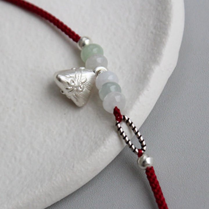 Pulsera de la abundancia del encanto de Zongzi del hilo rojo del jade de la plata esterlina de las Buddha Stones