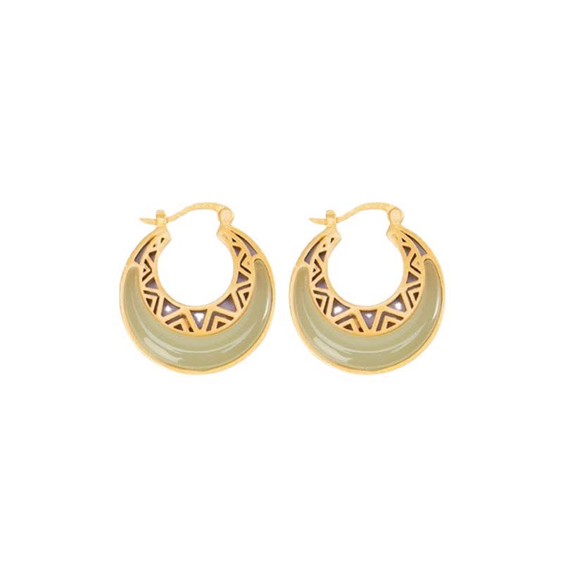 Pendientes colgantes de prosperidad de jade con luna creciente y Buddha Stones