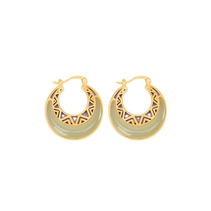 Pendientes colgantes de prosperidad de jade con luna creciente y Buddha Stones