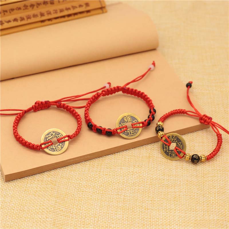 Pulsera de tejido de hilo rojo de la fortuna de la moneda de cobre de las Buddha Stones