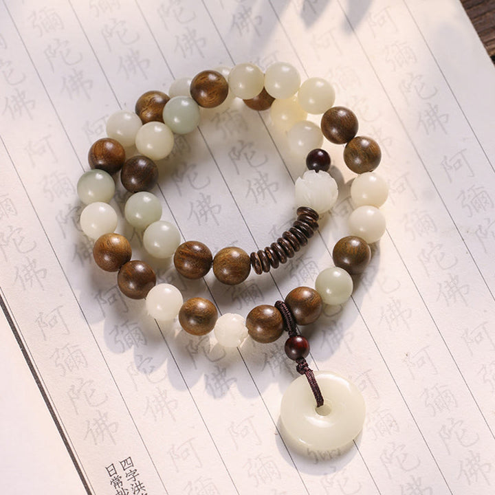 Pulsera de doble envoltura con hebilla de paz y loto de sándalo verde, semilla de Bodhi, Buddha Stones, armonía