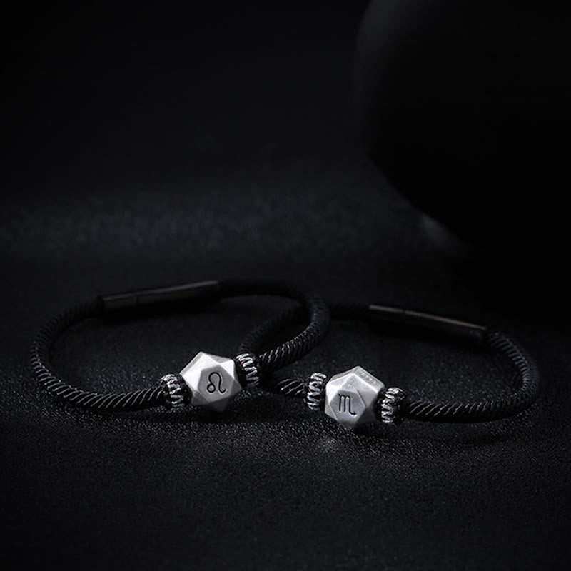 Pulsera de hilo hecha a mano con protección de las 12 constelaciones del zodíaco de plata de ley 999 con Buddha Stones