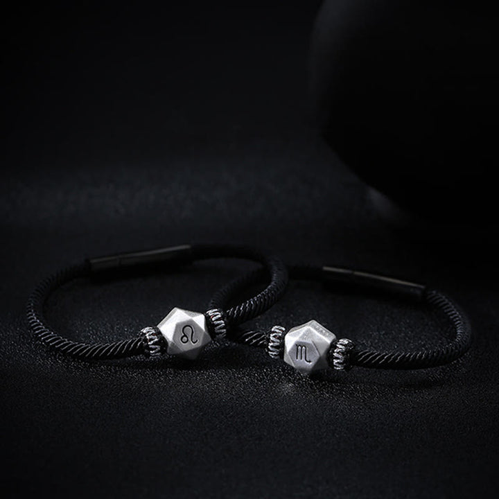 Pulsera de hilo hecha a mano con protección de las 12 constelaciones del zodíaco de plata de ley 999 con Buddha Stones