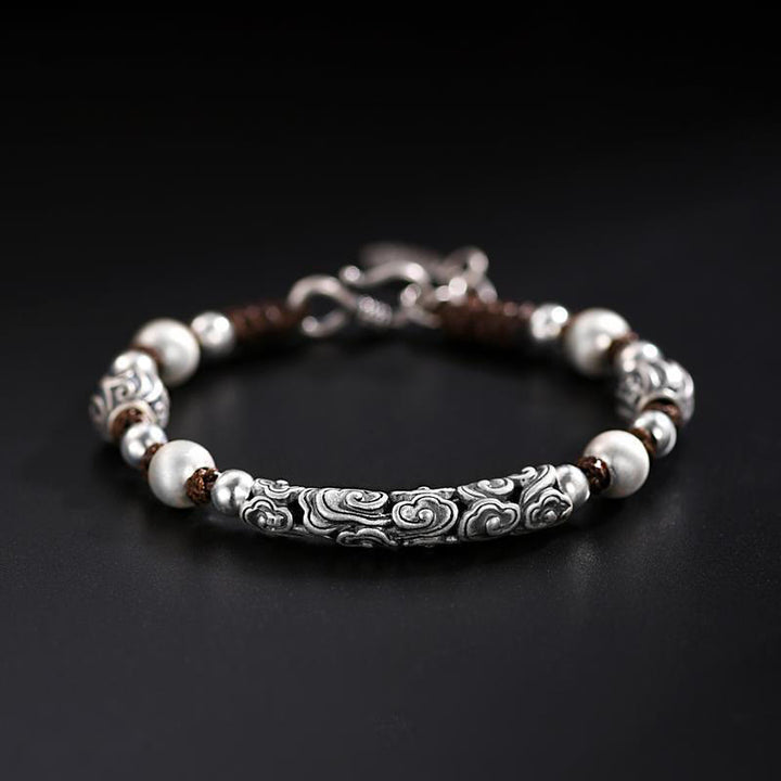 Pulsera de cadena de riqueza de nube auspiciosa de plata de ley 999 de cobre hecha a mano con Buddha Stones del Tíbet