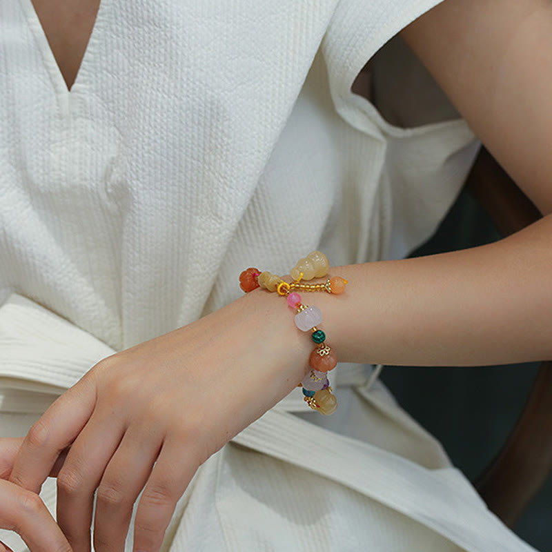 Pulsera de abalorios de riqueza con cuentas de calabaza Pixiu, cristales de Jade de seda dorada Natural