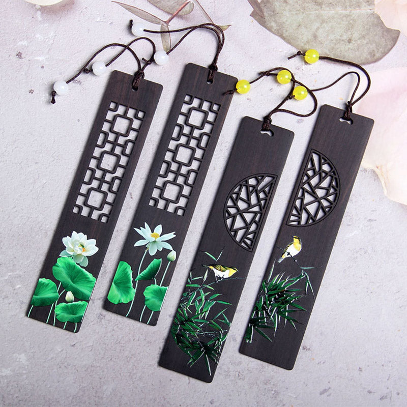 Marcadores de madera de ébano Oriole de bambú de loto verde con Buddha Stones con caja de regalo
