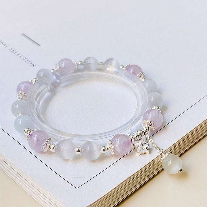 Pulsera de estrella de conciencia espiritual de ojo de gato de amatista natural de plata de ley 925 con Buddha Stones