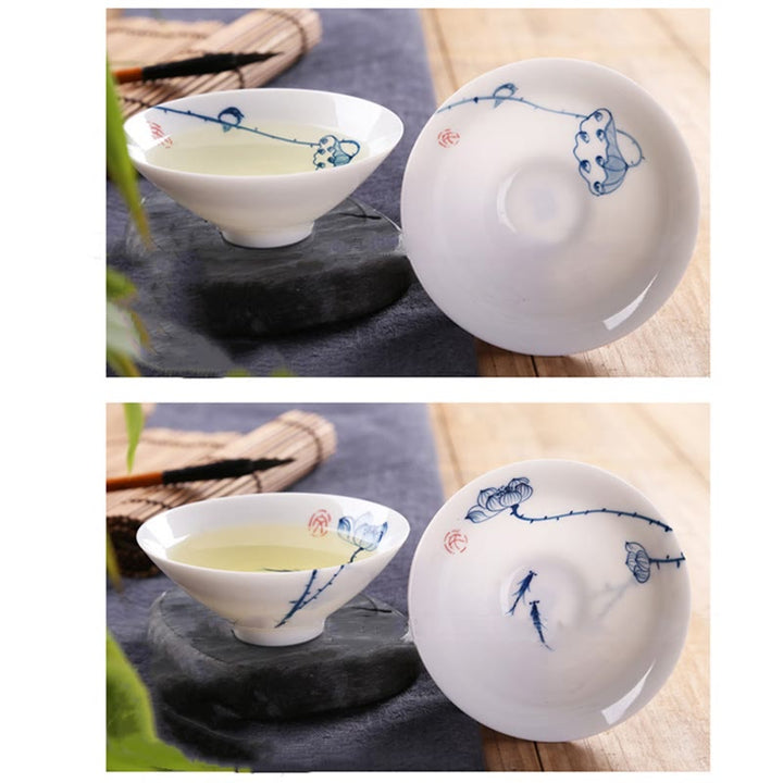 Buddha Stones Vintage ciruela orquídea bambú crisantemo loto pez Koi taza de té de cerámica tazas de té Kung Fu