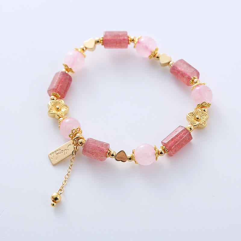 Pulsera Positiva con Buddha Stones, Cuarzo Fresa, Cristal Rosa, Amor, corazón, Flor