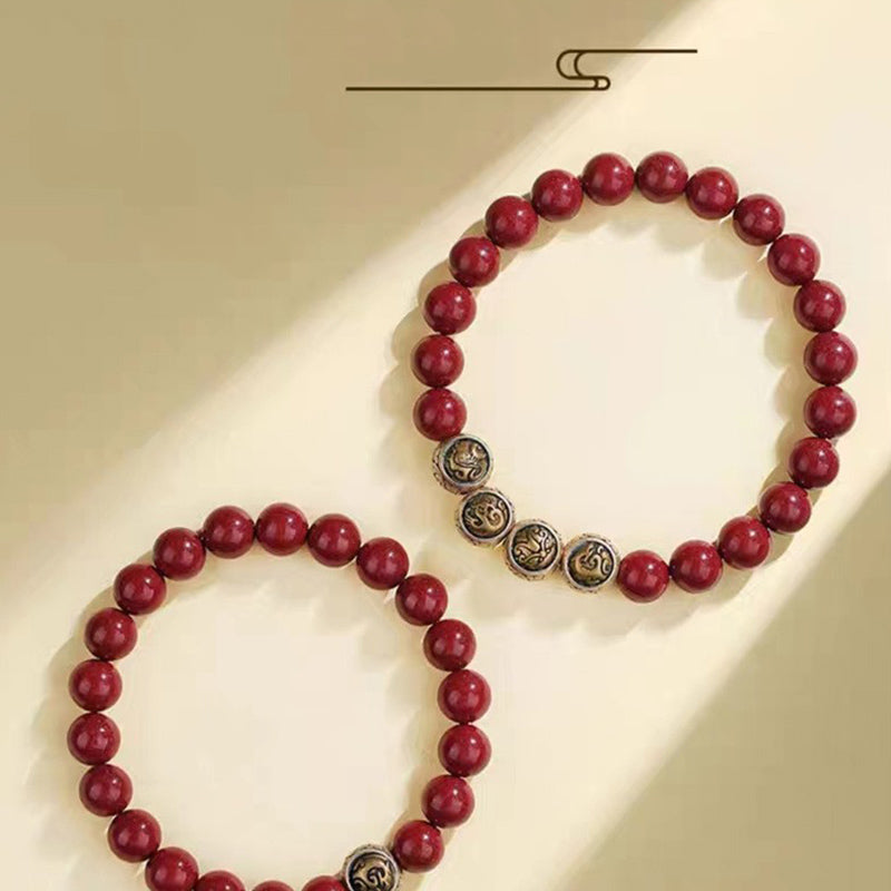 Pulsera de bendición de las cuatro bestias con cinabrio natural de plata de ley 925 con Buddha Stones