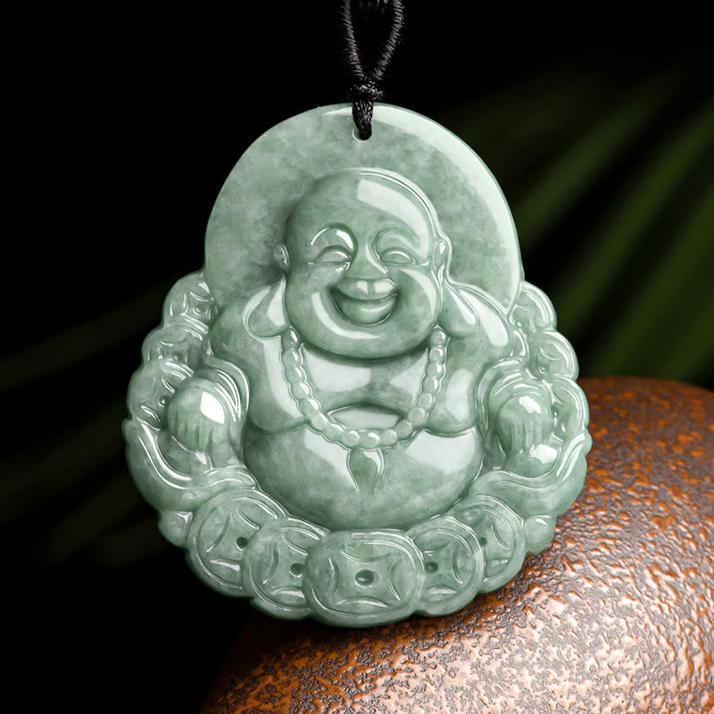 Colgante de collar con colgante de moneda de cobre, Jade Natural, Buda sonriente, Buddha Stones - Buda sonriente (Felicidad ♥Riqueza) - image 1