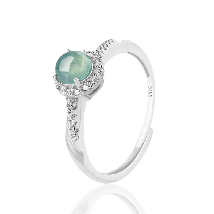 Anillo ajustable de plata de ley 925 con Buddha Stones , redondo, jade, suerte, prosperidad