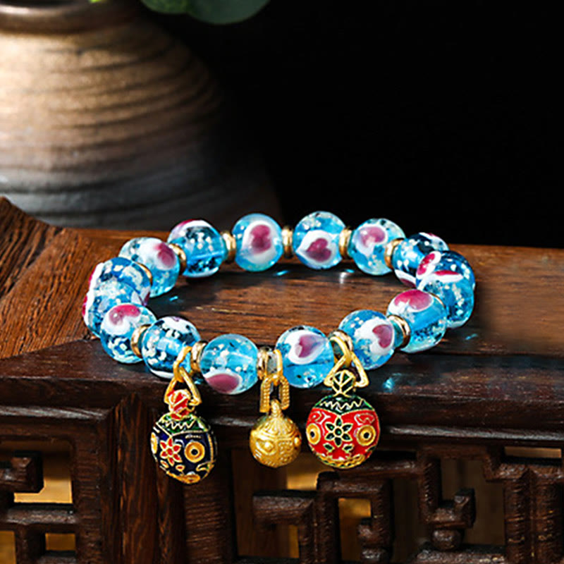 Pulsera de cuentas de cristal Liuli fluorescente luminosa con corazón de amor rosa de la familia de las bestias que tragan oro con Buddha Stones