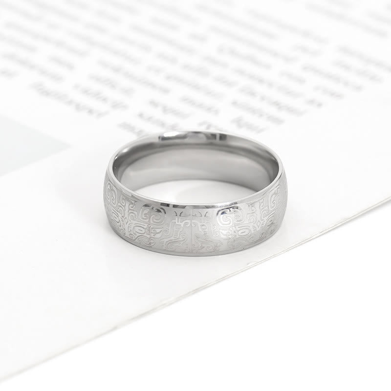Anillo de acero de titanio con Buddha Stones, criatura mitológica afortunada, Taotie, riqueza