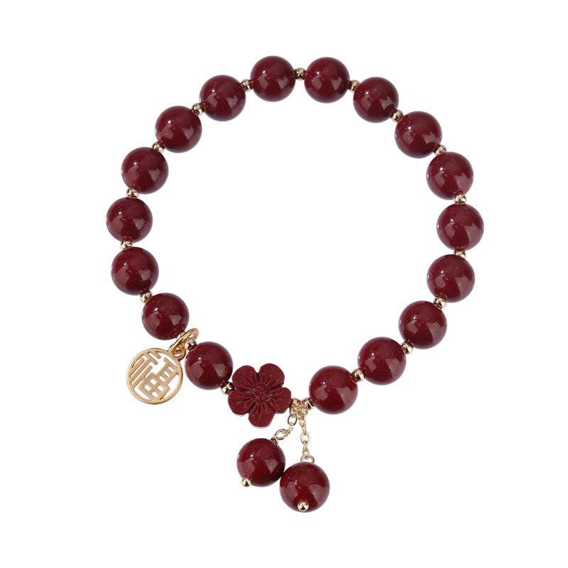 Pulsera de bendición de flor de cerezo con personaje de cinabrio de Buddha Stones