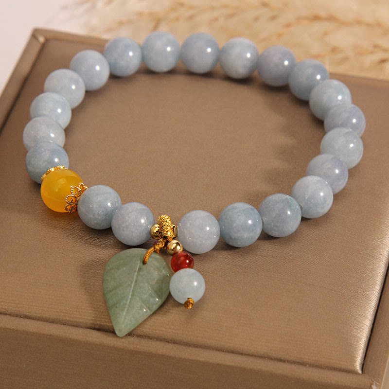 Pulsera con dijes curativos de hojas de jade, aguamarina y Buddha Stones