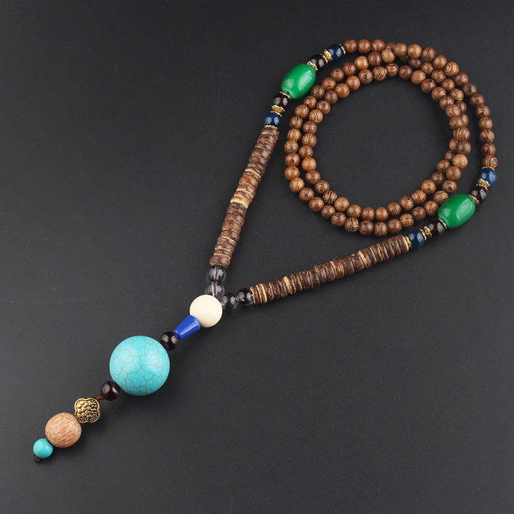 Buddha Stones, colgante de collar de paz de equilibrio de ágata de semilla Bodhi de madera de wengué tibetano