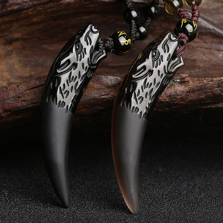 Colgante de collar con diseño de diente de lobo, obsidiana de hielo Natural, Buddha Stones