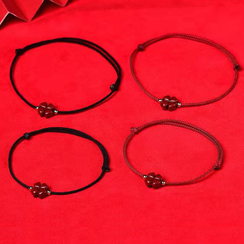 Pulsera tobillera con Buddha Stones, cinabrio Natural, trébol de cuatro hojas, bendición, hilo rojo