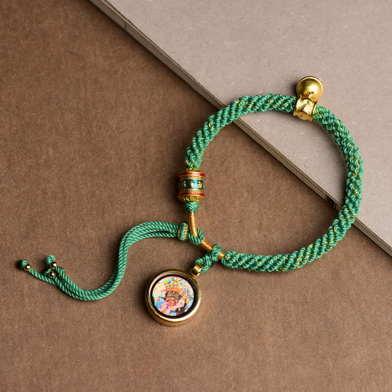 Buddha Stones de hilo trenzado con campana y rueda de oración tibetana de los Cinco Dioses de la Riqueza y Thangka de la Suerte