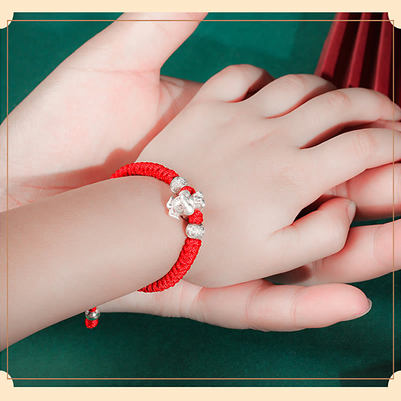 Pulsera para niños hecha a mano con cuerda roja del zodíaco chino de plata de ley 999 con Buddha Stones
