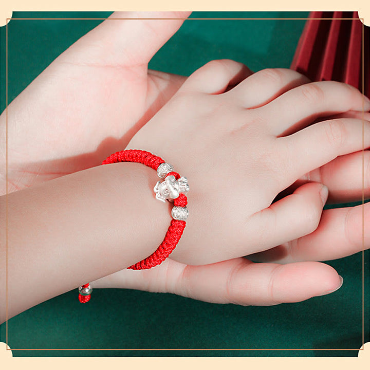 Pulsera para niños hecha a mano con cuerda roja del zodíaco chino de plata de ley 999 con Buddha Stones