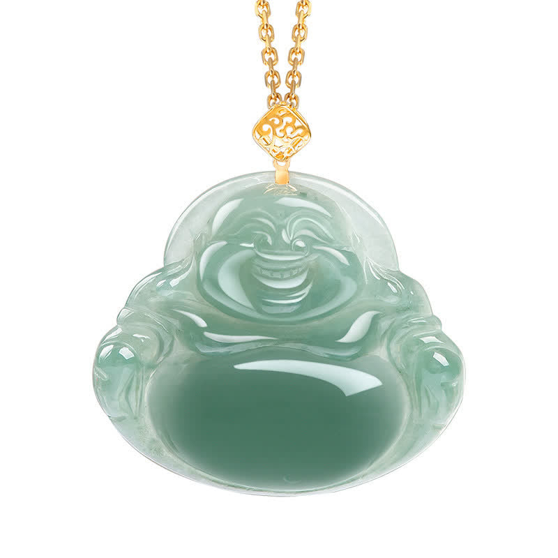 Colgante de collar de abundancia de prosperidad de jade natural de Buda sonriente - Oro - image 3