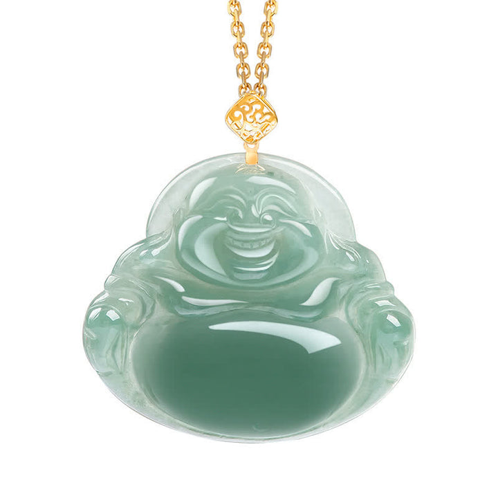 Colgante de collar de abundancia de prosperidad de jade natural de Buda sonriente - Oro - image 3