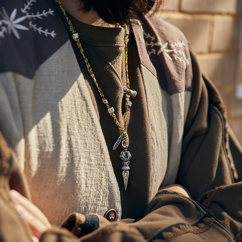 Colgante de plata de ley 925 hecho a mano tibetano Dorje Vajra Om Mani Padme Hum pluma fuerza collar colgante - image 3