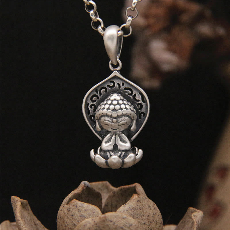 Collar con colgante de plata de ley 999 con Buddha Stones , meditación, loto, serenidad - Símbolo de Buda (Compasión♥Serenidad) - image 1