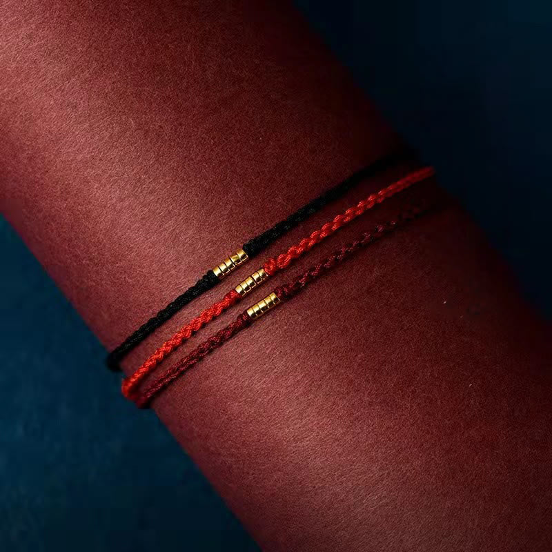 Tobillera de pulsera de hilo trenzado con cuentas doradas de la suerte de plata de ley 925 con Buddha Stones