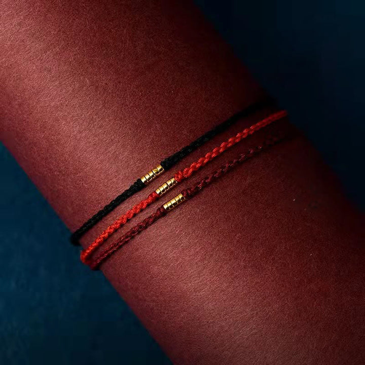 Tobillera de pulsera de hilo trenzado con cuentas doradas de la suerte de plata de ley 925 con Buddha Stones
