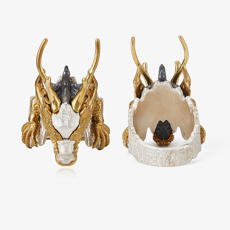 Colgante de anillo ajustable con protección de éxito de la suerte del dragón de plata de ley 925 con Buddha Stones