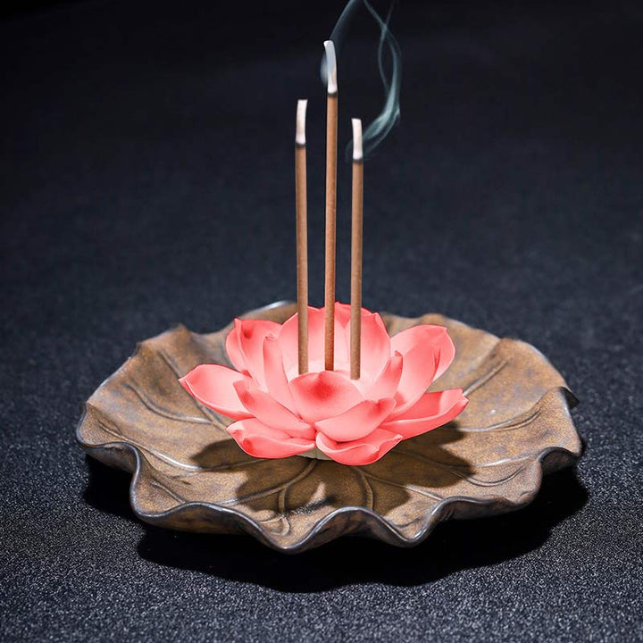 Decoración de quemador de incienso con bendición de loto tibetano