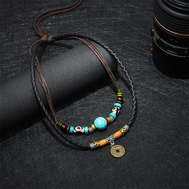 Collar de protección de cuentas Dzi turquesa con Buddha Stones