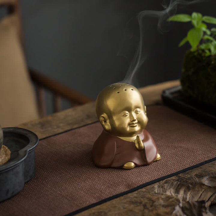 Quemador de incienso curativo de cerámica de Buda sonriente del pequeño Buda