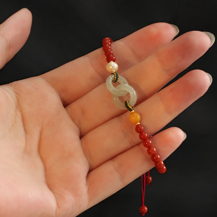 Pulsera de confianza con hebilla de paz doble de jade hetiano de ágata roja natural con Buddha Stones