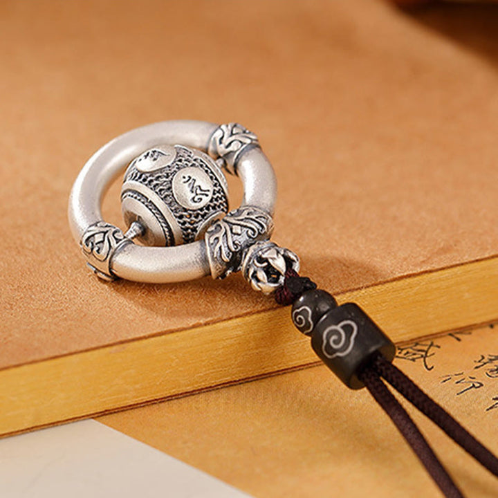 Collar con colgante de cuerda de sabiduría grabada con Om Mani Padme Hum de plata de ley 999 con Buddha Stones