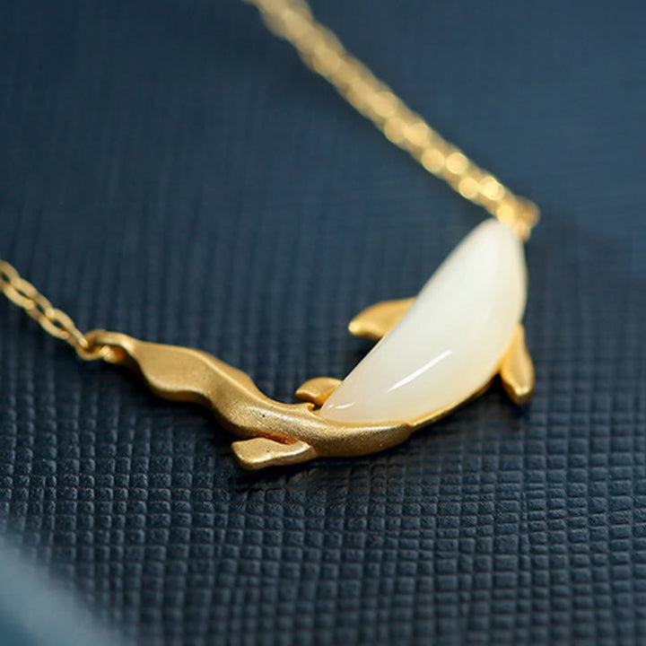 Colgante de collar de la suerte del delfín de jade blanco de plata de ley 925 con Buddha Stones - image 8