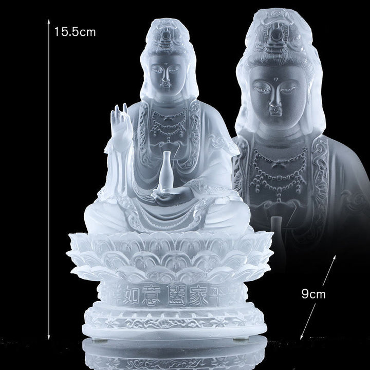 Buddha Stones Kwan Yin Avalokitesvara, estatuilla hecha a mano, pieza de arte de cristal Liuli, estatua de riqueza, decoración para el hogar
