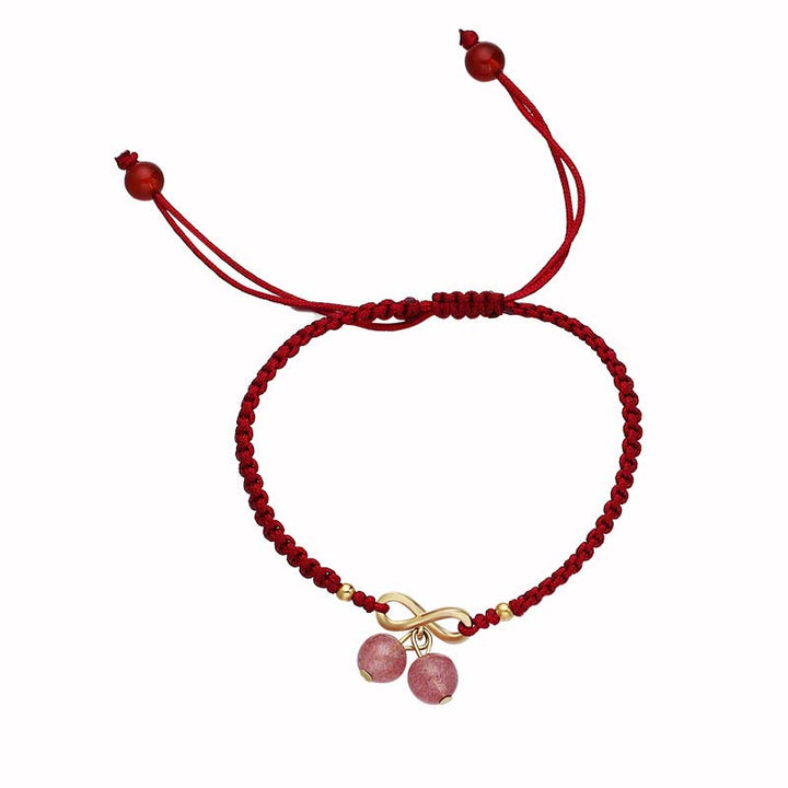 Pulsera de tejido de hilo rojo con Buddha Stones , cristal de cuarzo fresa, nudo sin fin, curación de amor